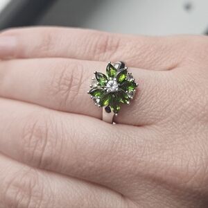 Jtv Sterling Silver 1.74CT Chrome Diopside and White Topaz Ring
